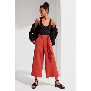 Urban Outfitters‎ Madison Tie-Belt Culotte Pant Rust linen blend Sz XS
